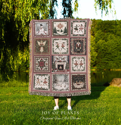 Rosy Winter Ballerinas Xmas Throw | Whimsical Cottagecore Boho Nordic Winter Festive Sugarplum Fairy Holiday Cozy Nostalgic Nutcracker Decor