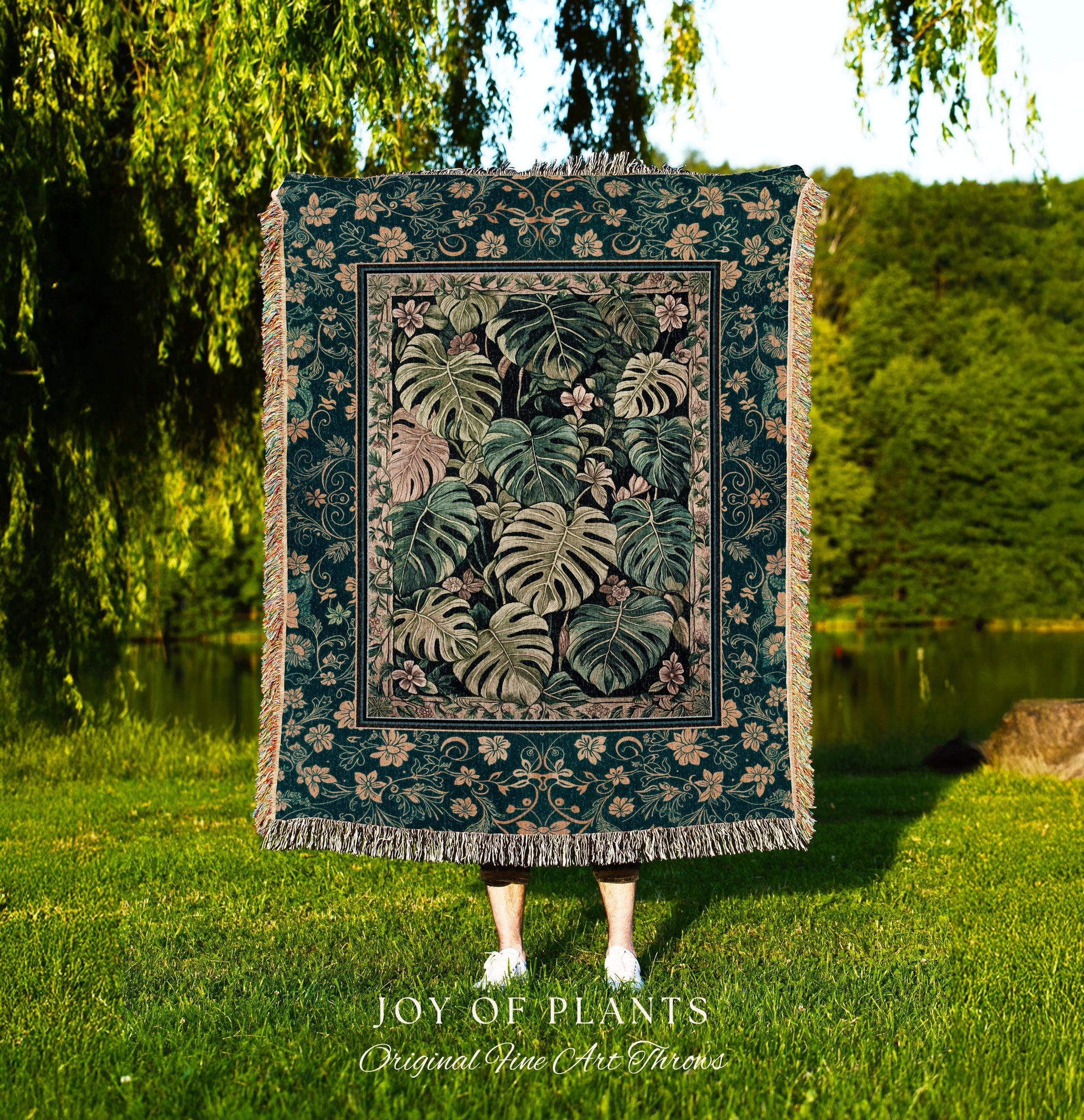 Cozy Plant Room Throw Blanket | Jungle Vibes Dark Academia Woven Tapestry Houseplant Lover Housewarming Gift Whimsigoth Eclectic Bedroom |