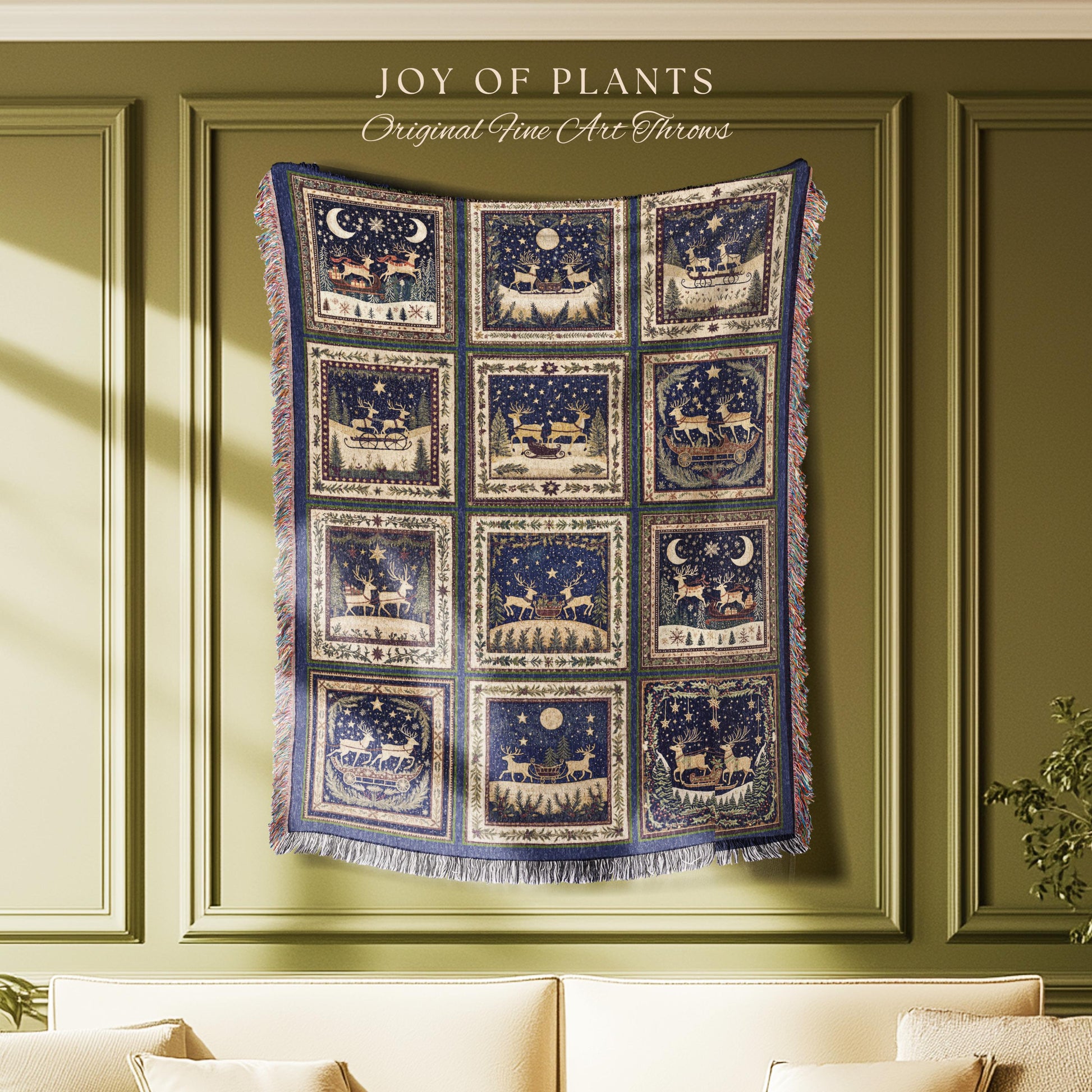 Retro Xmas Reindeer Cozy Throw | Nostalgic Holiday Aesthetic Christmas Cottagecore Rustic Festive Home Decor Scandi Couch Blanket Cute Boho