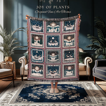 Elegant North Star Woven Blanket | Cottagecore Reindeer Holiday Home Decor Pastel Aesthetic Festive Throw Danish Winter Folklore Tapestry |