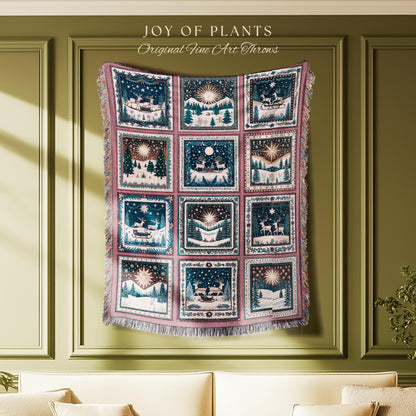 Elegant North Star Woven Blanket | Cottagecore Reindeer Holiday Home Decor Pastel Aesthetic Festive Throw Danish Winter Folklore Tapestry |
