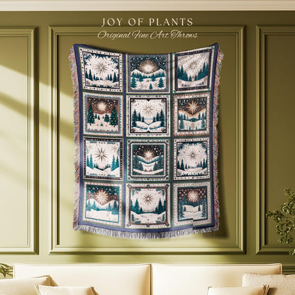 Winter Elegance Scandi Blanket | Mystic North Star Boho Cozy Hygge Throw Nordic Wonderland Country Cottagecore Tapestry Winter Aesthetic |
