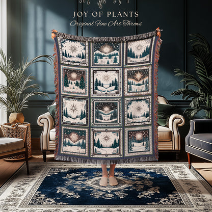 Winter Elegance Scandi Blanket | Mystic North Star Boho Cozy Hygge Throw Nordic Wonderland Country Cottagecore Tapestry Winter Aesthetic |