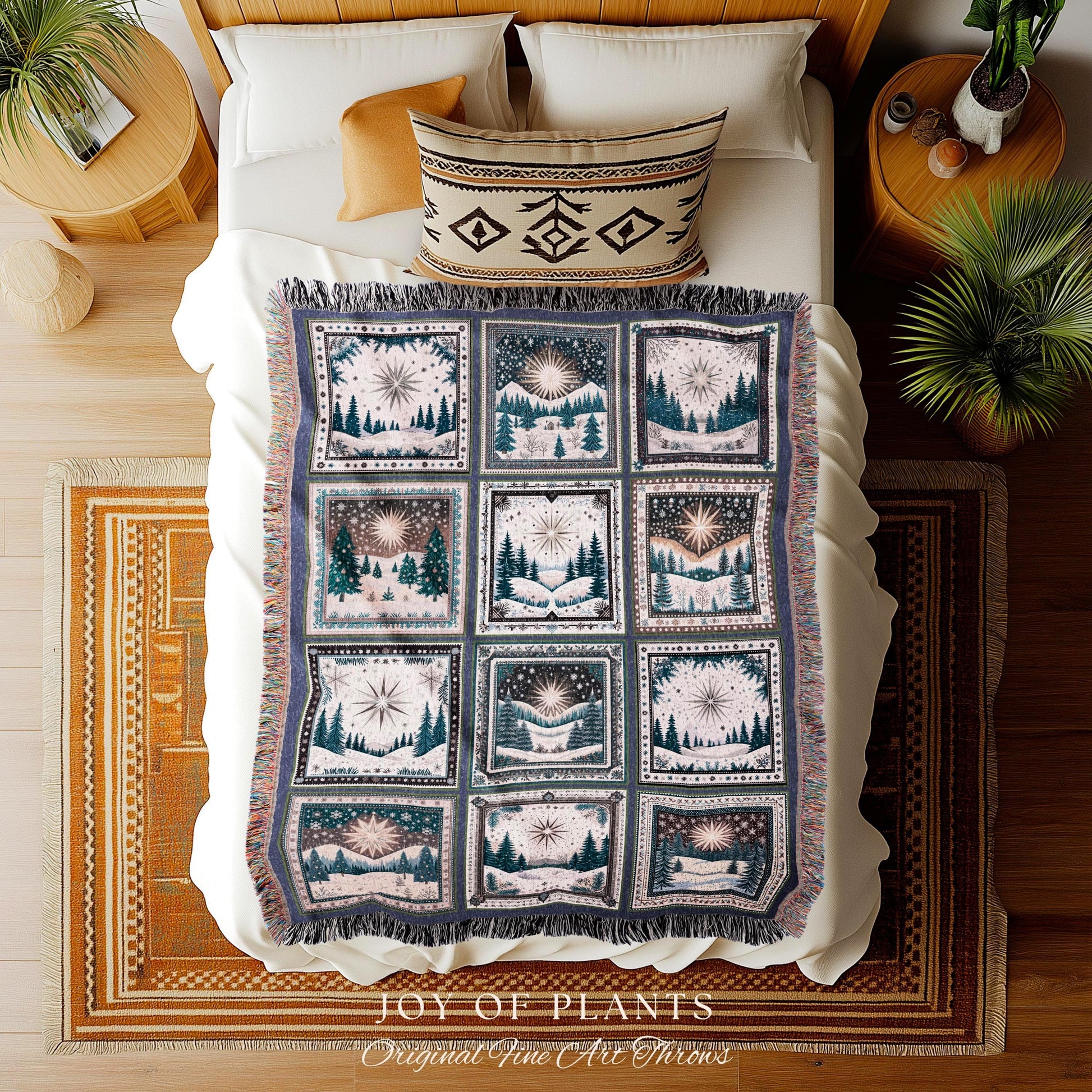 Winter Elegance Scandi Blanket | Mystic North Star Boho Cozy Hygge Throw Nordic Wonderland Country Cottagecore Tapestry Winter Aesthetic |