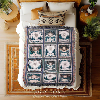 Winter Elegance Scandi Blanket | Mystic North Star Boho Cozy Hygge Throw Nordic Wonderland Country Cottagecore Tapestry Winter Aesthetic |