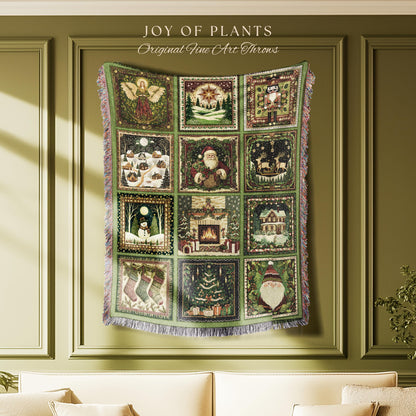 Cute Holiday Wonderland Throw Blanket | Nostalgic Whimsical Scandinavian Festive Christmas Cottagecore Retro Yuletide Winter Woven Tapestry