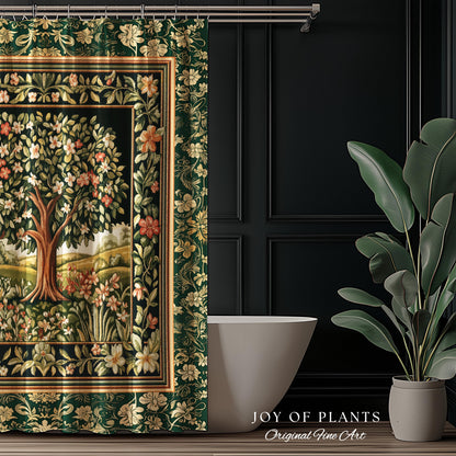 Botanical Tree of Life Bathroom Accent | Ornate Floral Heritage Decor Vintage Nature Aesthetic Cottagecore Fairycore Shower Curtain Woodland
