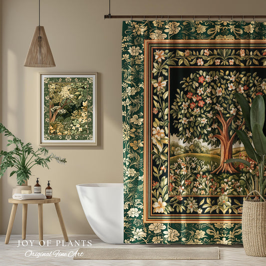 Botanical Tree of Life Bathroom Accent | Ornate Floral Heritage Decor Vintage Nature Aesthetic Cottagecore Fairycore Shower Curtain Woodland