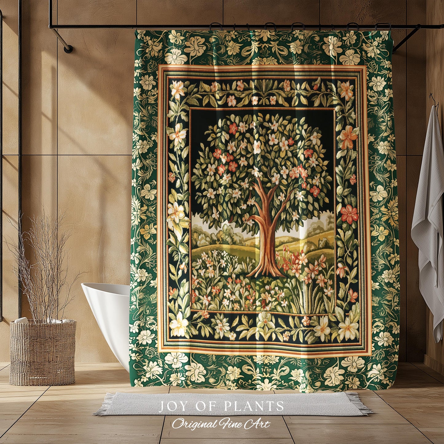 Botanical Tree of Life Bathroom Accent | Ornate Floral Heritage Decor Vintage Nature Aesthetic Cottagecore Fairycore Shower Curtain Woodland