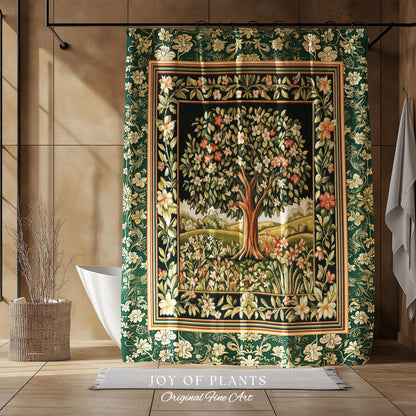 Botanical Tree of Life Bathroom Accent | Ornate Floral Heritage Decor Vintage Nature Aesthetic Cottagecore Fairycore Shower Curtain Woodland