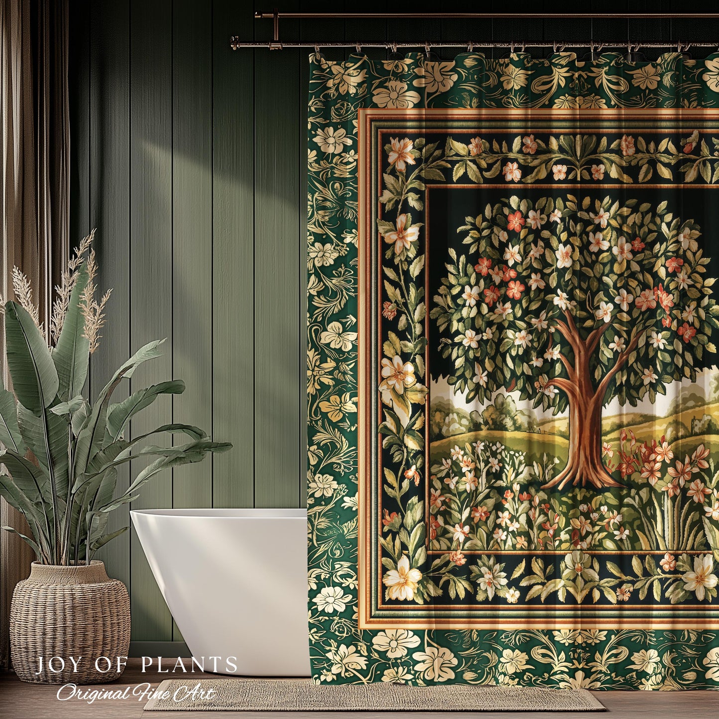 Botanical Tree of Life Bathroom Accent | Ornate Floral Heritage Decor Vintage Nature Aesthetic Cottagecore Fairycore Shower Curtain Woodland