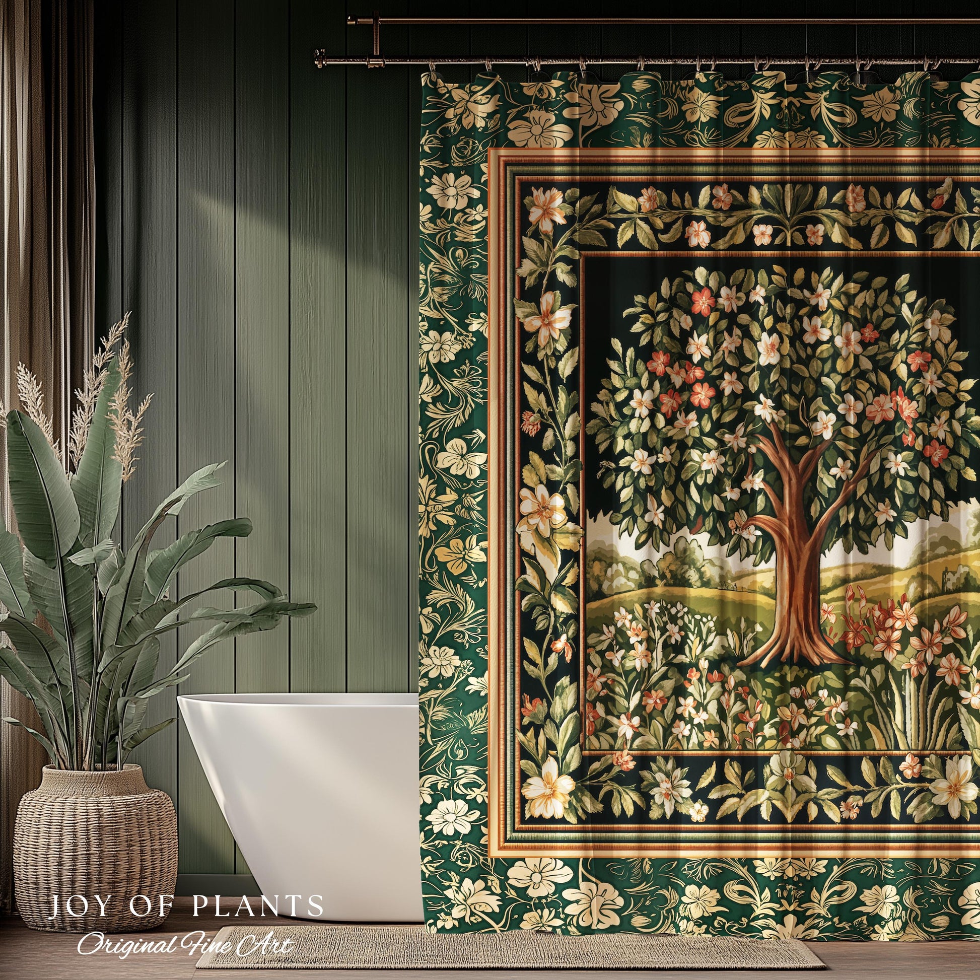 Botanical Tree of Life Bathroom Accent | Ornate Floral Heritage Decor Vintage Nature Aesthetic Cottagecore Fairycore Shower Curtain Woodland