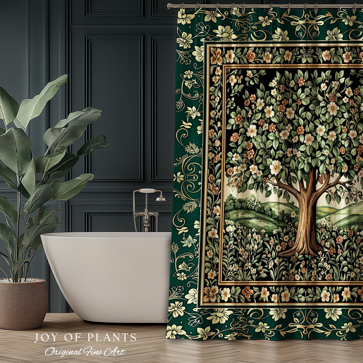 Fairytale Garden Timeless Bathroom Accent | Storybook Botanical Medieval Rustic Shower Curtain Folklore Romantic Cottage Inspired Cozy Bath