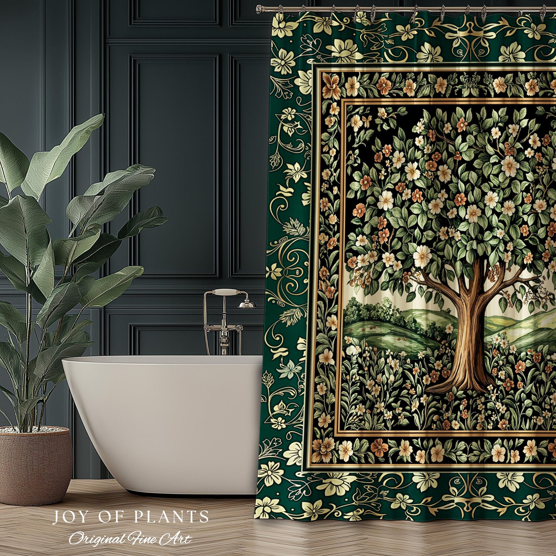 Fairytale Garden Timeless Bathroom Accent | Storybook Botanical Medieval Rustic Shower Curtain Folklore Romantic Cottage Inspired Cozy Bath