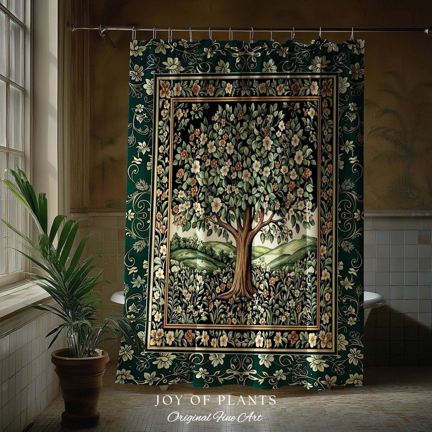 Fairytale Garden Timeless Bathroom Accent | Storybook Botanical Medieval Rustic Shower Curtain Folklore Romantic Cottage Inspired Cozy Bath