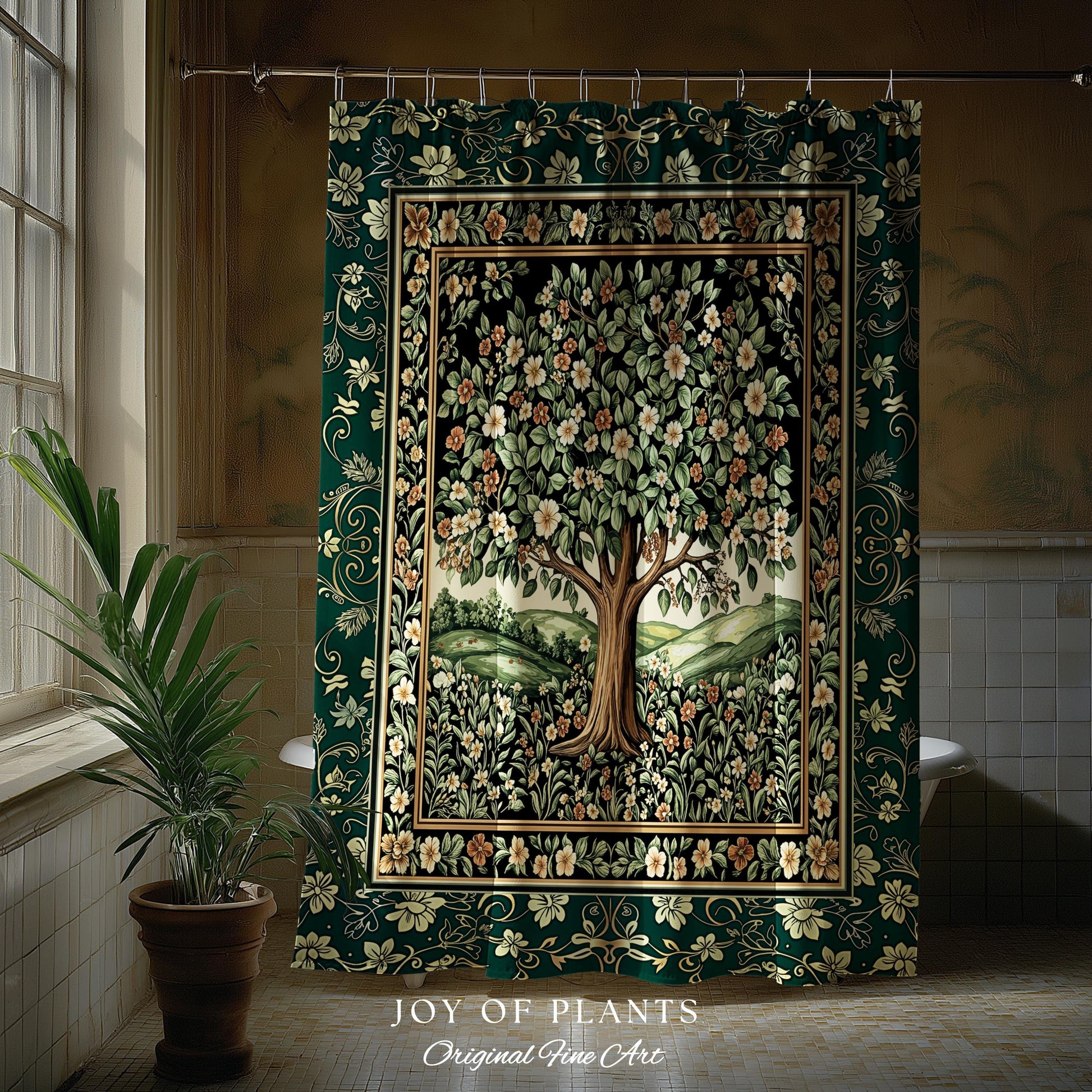 Fairytale Garden Timeless Bathroom Accent | Storybook Botanical Medieval Rustic Shower Curtain Folklore Romantic Cottage Inspired Cozy Bath
