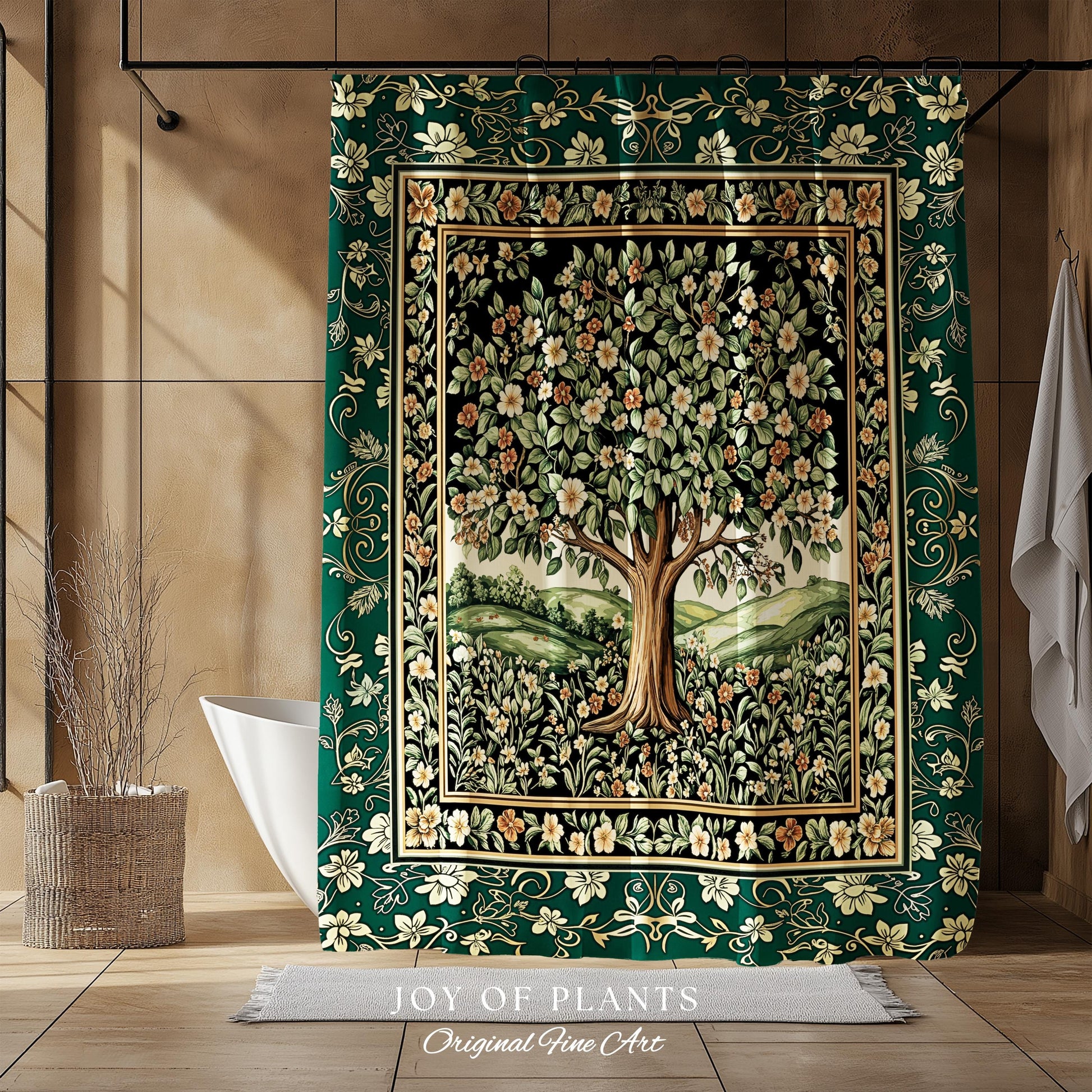 Fairytale Garden Timeless Bathroom Accent | Storybook Botanical Medieval Rustic Shower Curtain Folklore Romantic Cottage Inspired Cozy Bath