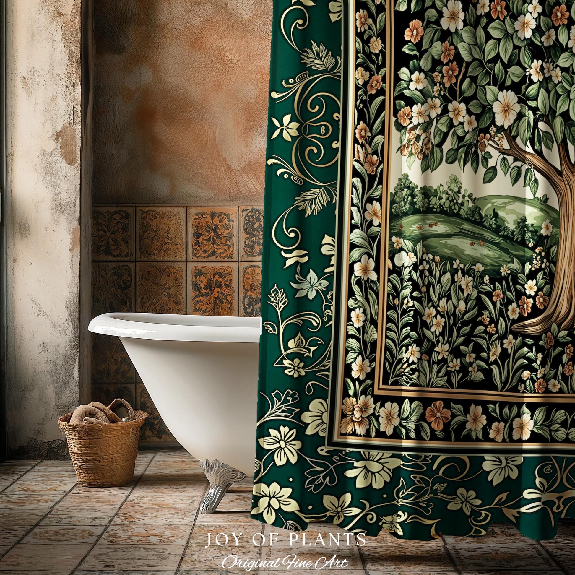 Fairytale Garden Timeless Bathroom Accent | Storybook Botanical Medieval Rustic Shower Curtain Folklore Romantic Cottage Inspired Cozy Bath