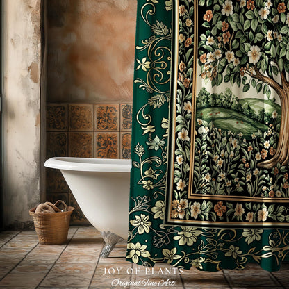 Fairytale Garden Timeless Bathroom Accent | Storybook Botanical Medieval Rustic Shower Curtain Folklore Romantic Cottage Inspired Cozy Bath