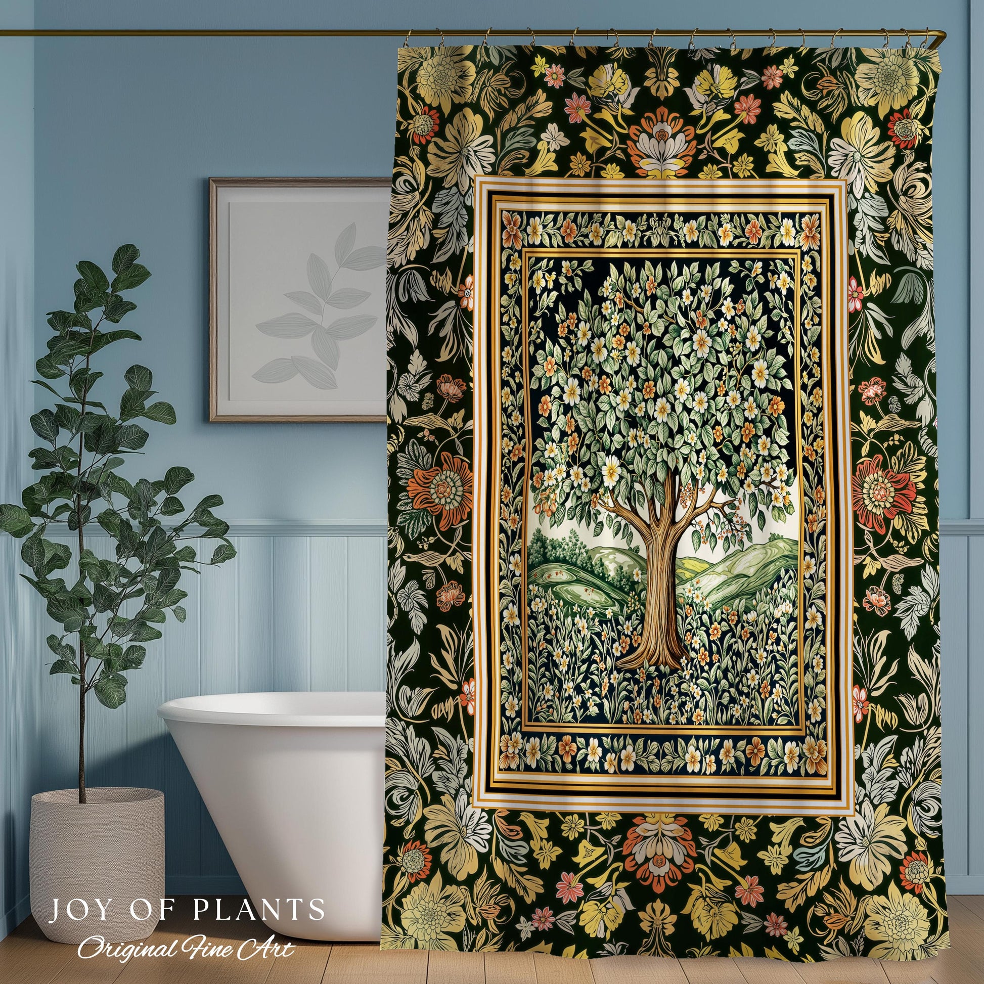 Rustic Fairytale Tree Bathroom Accent | Cozy Enchanted Nature Shower Curtain Romantic Forest Ethereal Vintage Floral Woodland Storybook Art