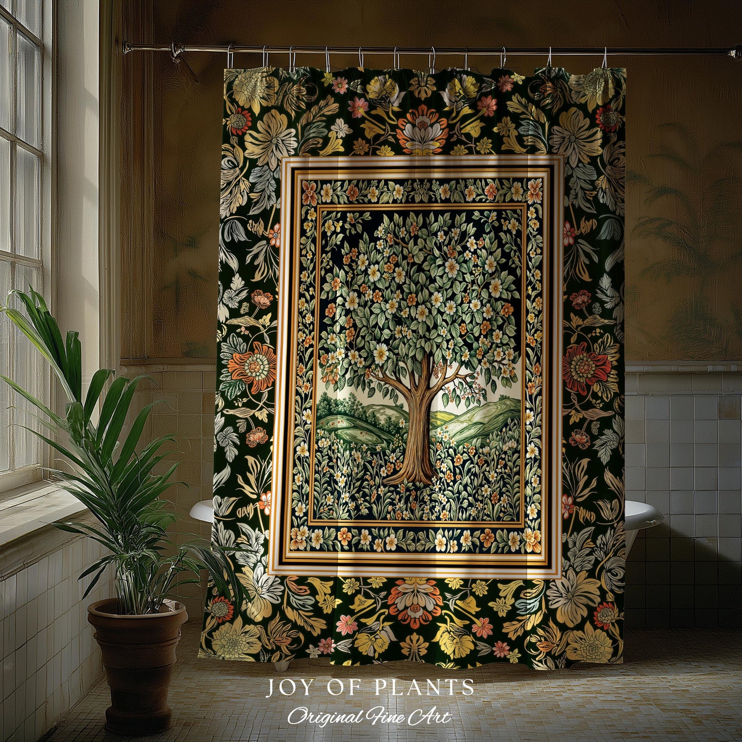 Rustic Fairytale Tree Bathroom Accent | Cozy Enchanted Nature Shower Curtain Romantic Forest Ethereal Vintage Floral Woodland Storybook Art