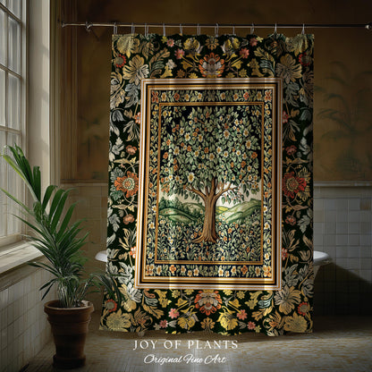 Rustic Fairytale Tree Bathroom Accent | Cozy Enchanted Nature Shower Curtain Romantic Forest Ethereal Vintage Floral Woodland Storybook Art