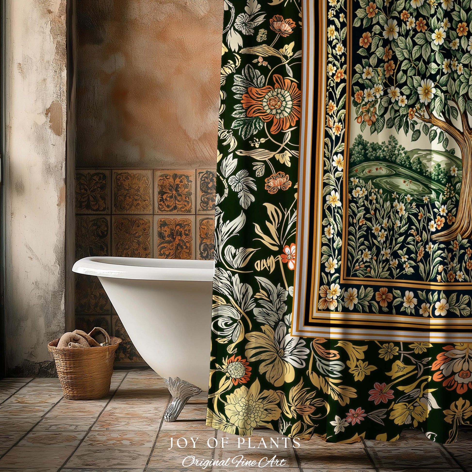 Rustic Fairytale Tree Bathroom Accent | Cozy Enchanted Nature Shower Curtain Romantic Forest Ethereal Vintage Floral Woodland Storybook Art