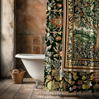 Rustic Fairytale Tree Bathroom Accent | Cozy Enchanted Nature Shower Curtain Romantic Forest Ethereal Vintage Floral Woodland Storybook Art