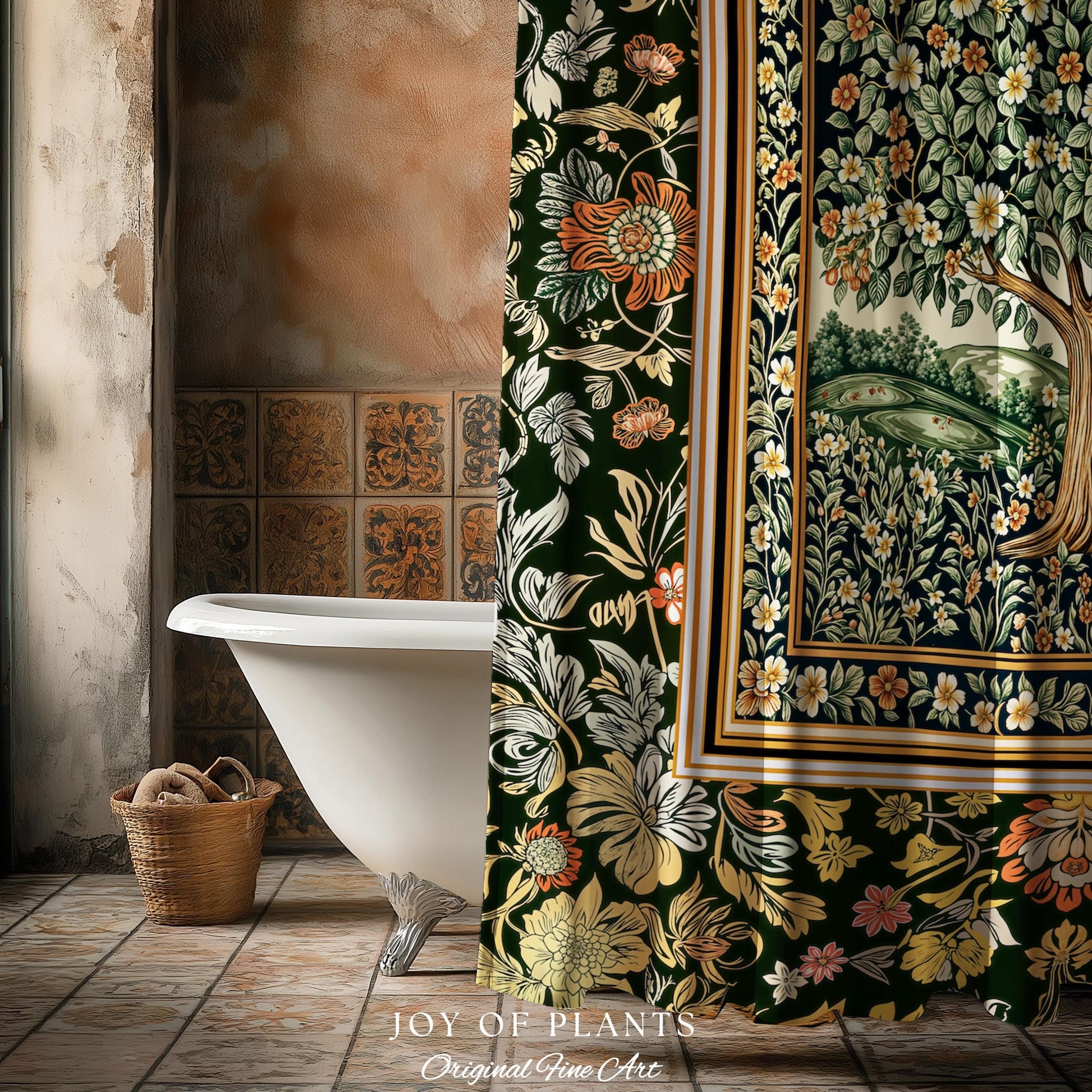 Rustic Fairytale Tree Bathroom Accent | Cozy Enchanted Nature Shower Curtain Romantic Forest Ethereal Vintage Floral Woodland Storybook Art