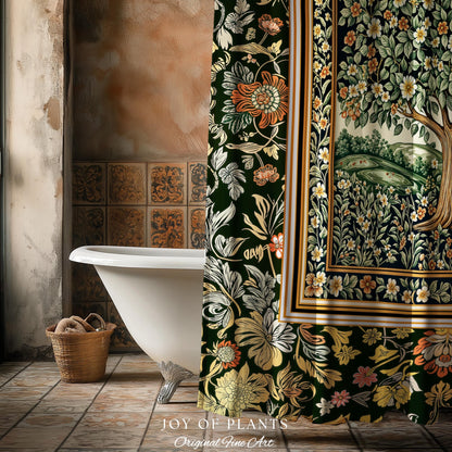 Rustic Fairytale Tree Bathroom Accent | Cozy Enchanted Nature Shower Curtain Romantic Forest Ethereal Vintage Floral Woodland Storybook Art