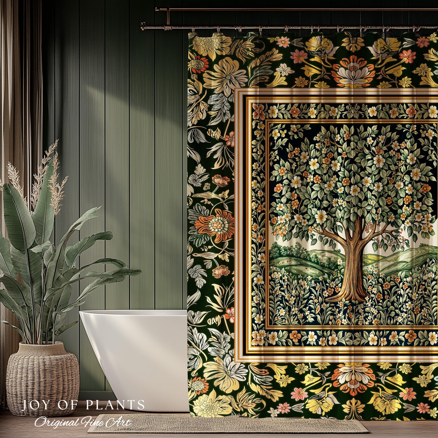Rustic Fairytale Tree Bathroom Accent | Cozy Enchanted Nature Shower Curtain Romantic Forest Ethereal Vintage Floral Woodland Storybook Art