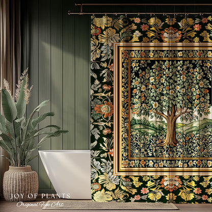 Rustic Fairytale Tree Bathroom Accent | Cozy Enchanted Nature Shower Curtain Romantic Forest Ethereal Vintage Floral Woodland Storybook Art
