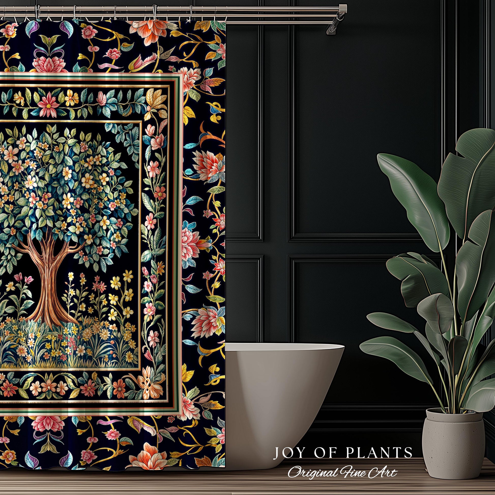 Eclectic Whimsy Tree of Life Bathroom Accent | Colorful Shower Curtain Forest Fairy Cottagecore Garden Folklore Floral Enchanted Pastel Bath