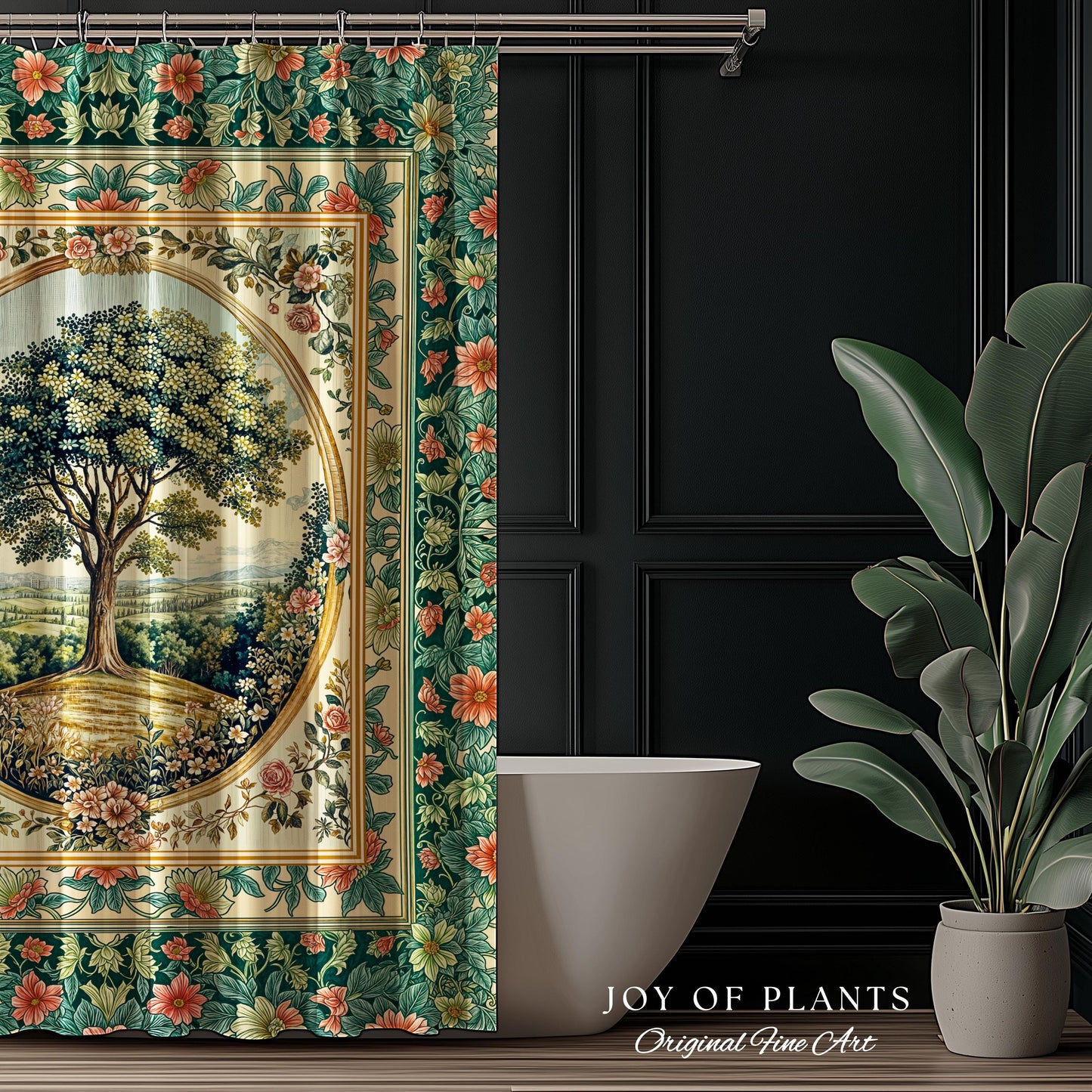 Romantic Ornate Botanical Countryside Bathroom | Victorian Shower Curtain Antique Botanical French Garden Style Chateau Floral Classical |