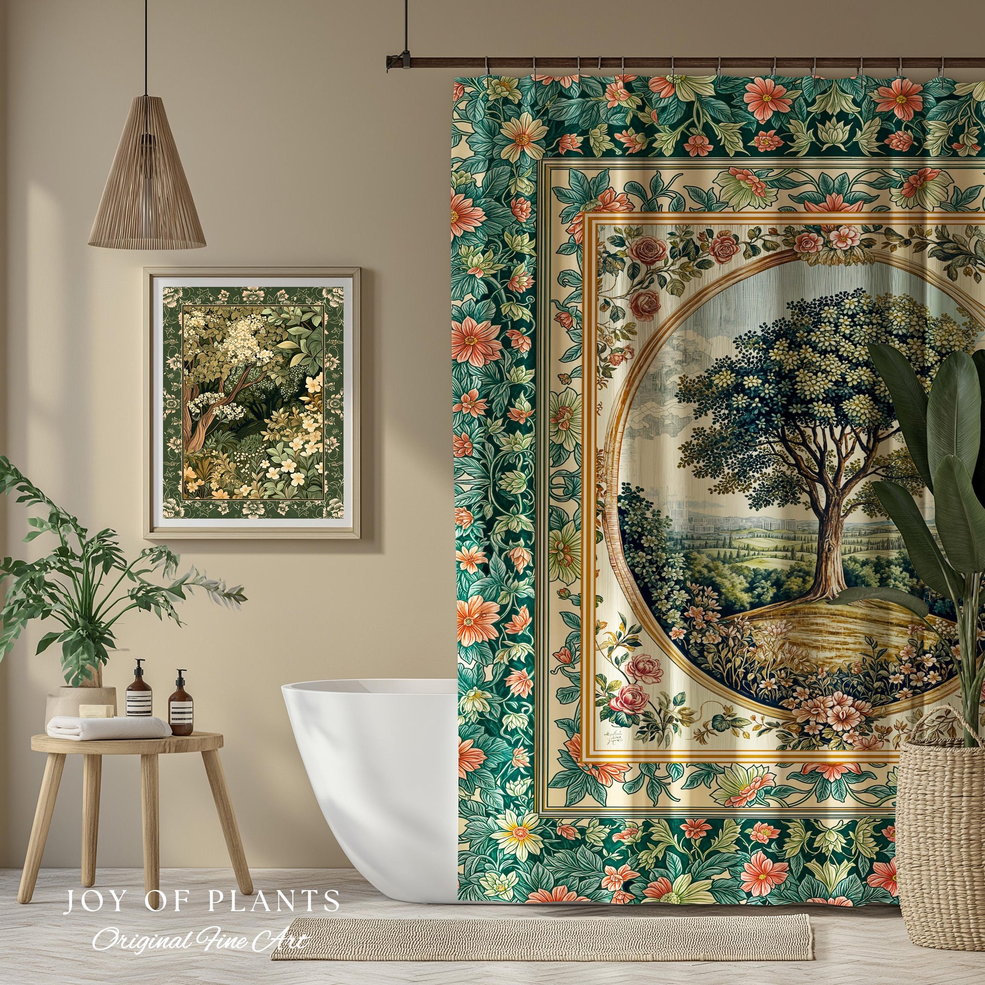 Romantic Ornate Botanical Countryside Bathroom | Victorian Shower Curtain Antique Botanical French Garden Style Chateau Floral Classical |