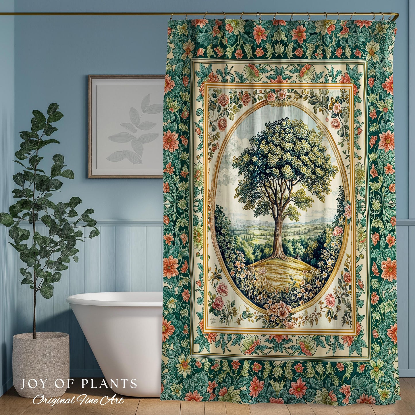 Romantic Ornate Botanical Countryside Bathroom | Victorian Shower Curtain Antique Botanical French Garden Style Chateau Floral Classical |