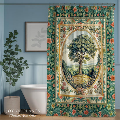 Romantic Ornate Botanical Countryside Bathroom | Victorian Shower Curtain Antique Botanical French Garden Style Chateau Floral Classical |