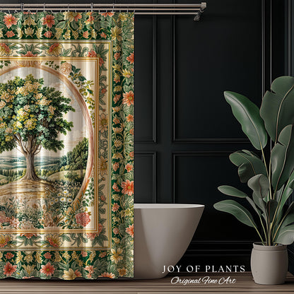 Chateau Garden Tree of Life Shower Curtain | French Provincial Landscape Antique Floral Accent Romantic Aesthetic Victorian Bathroom Decor |