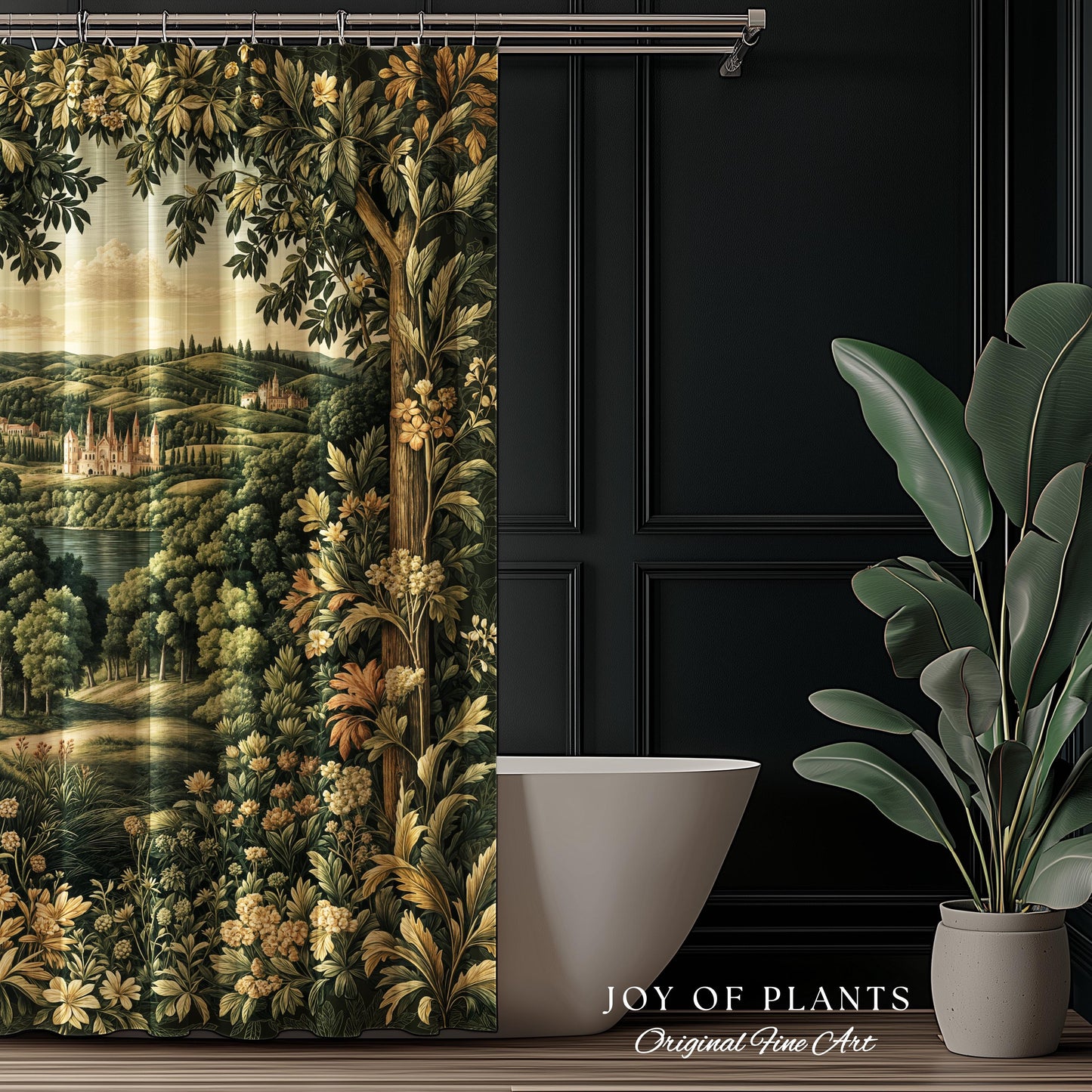 Renaissance Aesthetic Shower Curtain | Whimsical Fairytale Botanical Magic Garden Bathroom Decor Fairycore Woodland Natural Elegance Style
