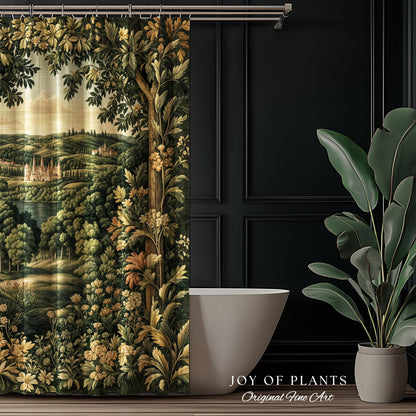Renaissance Aesthetic Shower Curtain | Whimsical Fairytale Botanical Magic Garden Bathroom Decor Fairycore Woodland Natural Elegance Style