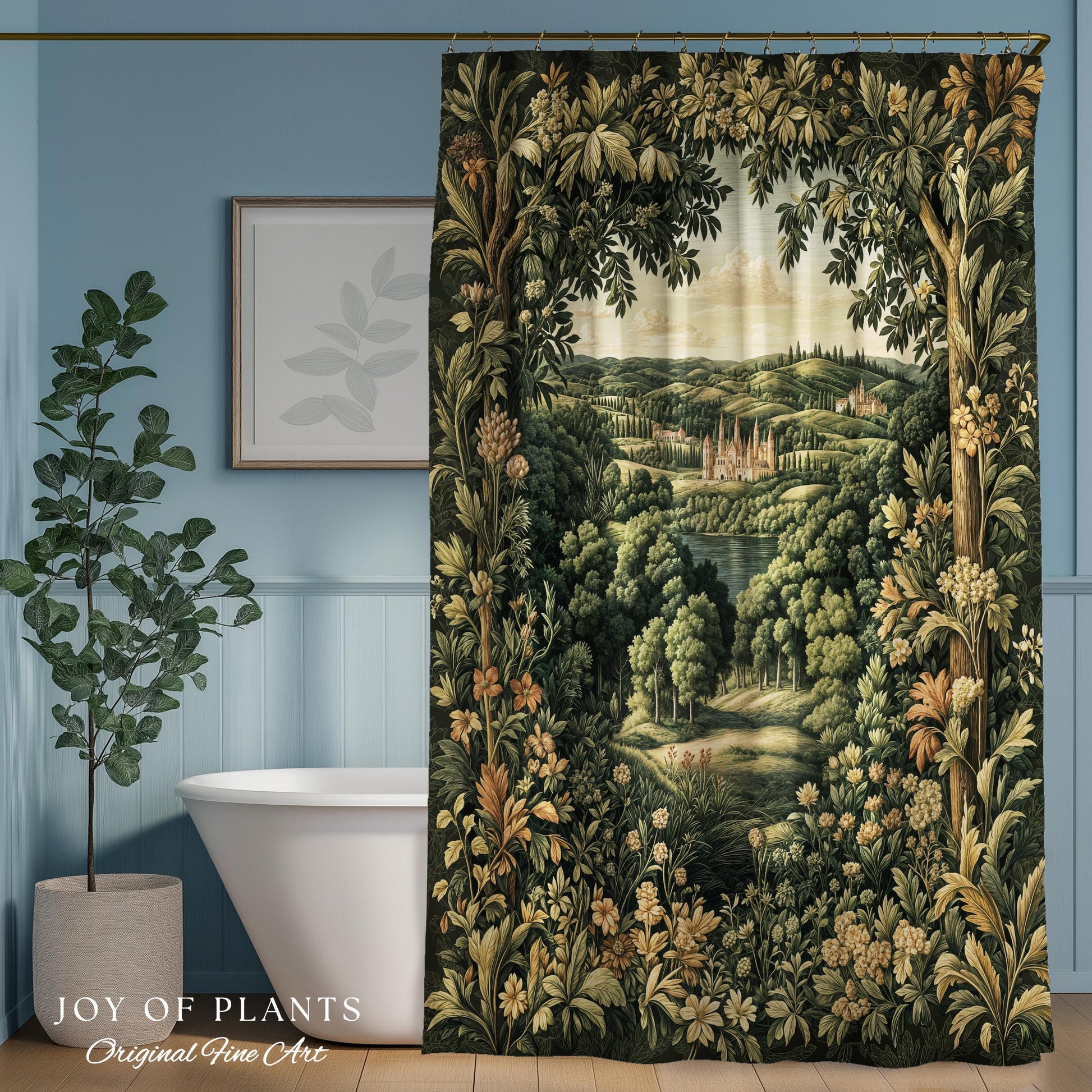 Renaissance Aesthetic Shower Curtain | Whimsical Fairytale Botanical Magic Garden Bathroom Decor Fairycore Woodland Natural Elegance Style