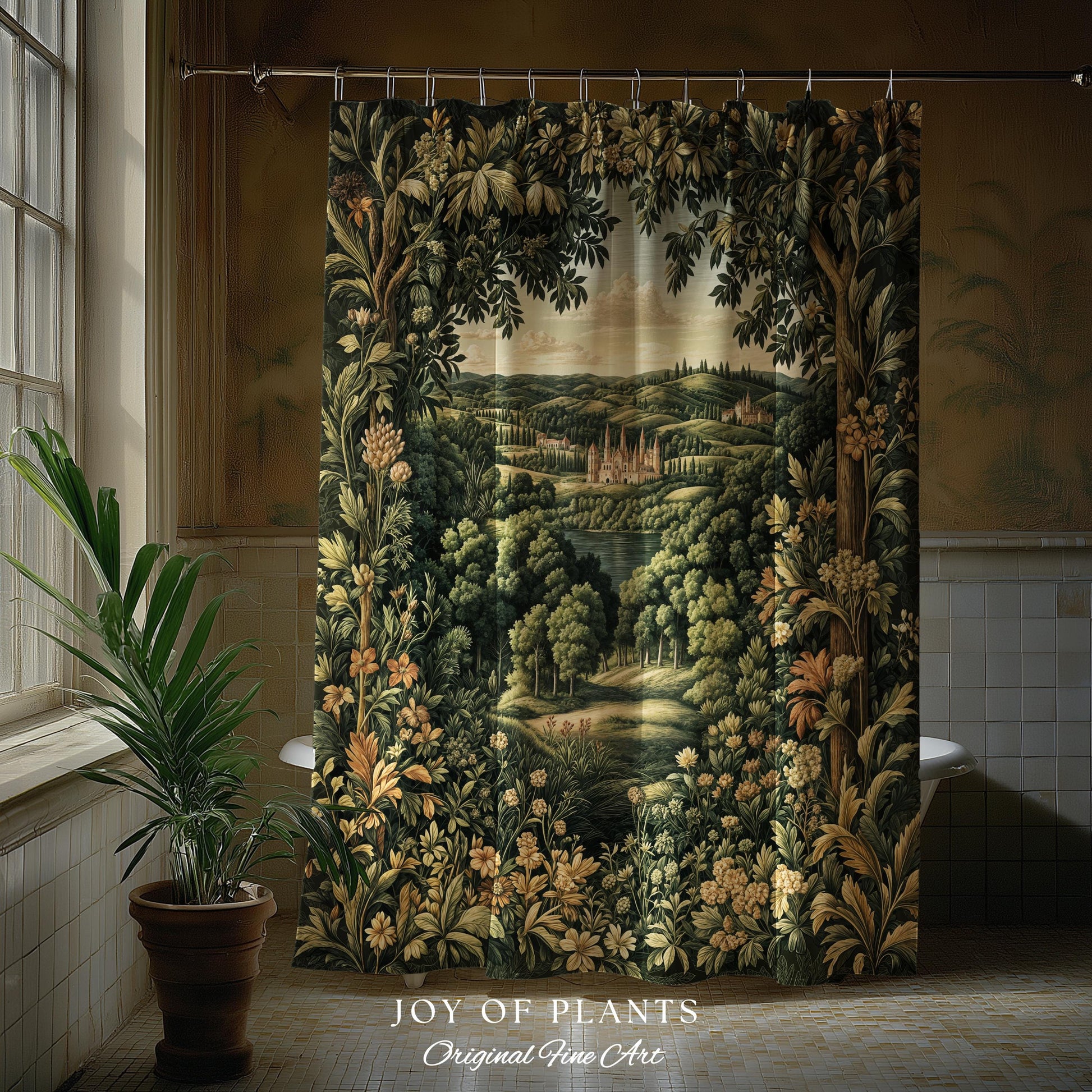 Renaissance Aesthetic Shower Curtain | Whimsical Fairytale Botanical Magic Garden Bathroom Decor Fairycore Woodland Natural Elegance Style