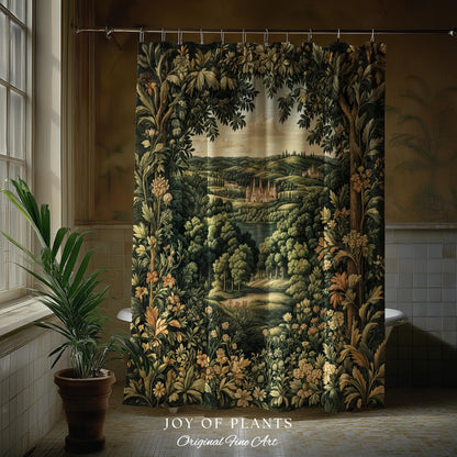 Renaissance Aesthetic Shower Curtain | Whimsical Fairytale Botanical Magic Garden Bathroom Decor Fairycore Woodland Natural Elegance Style