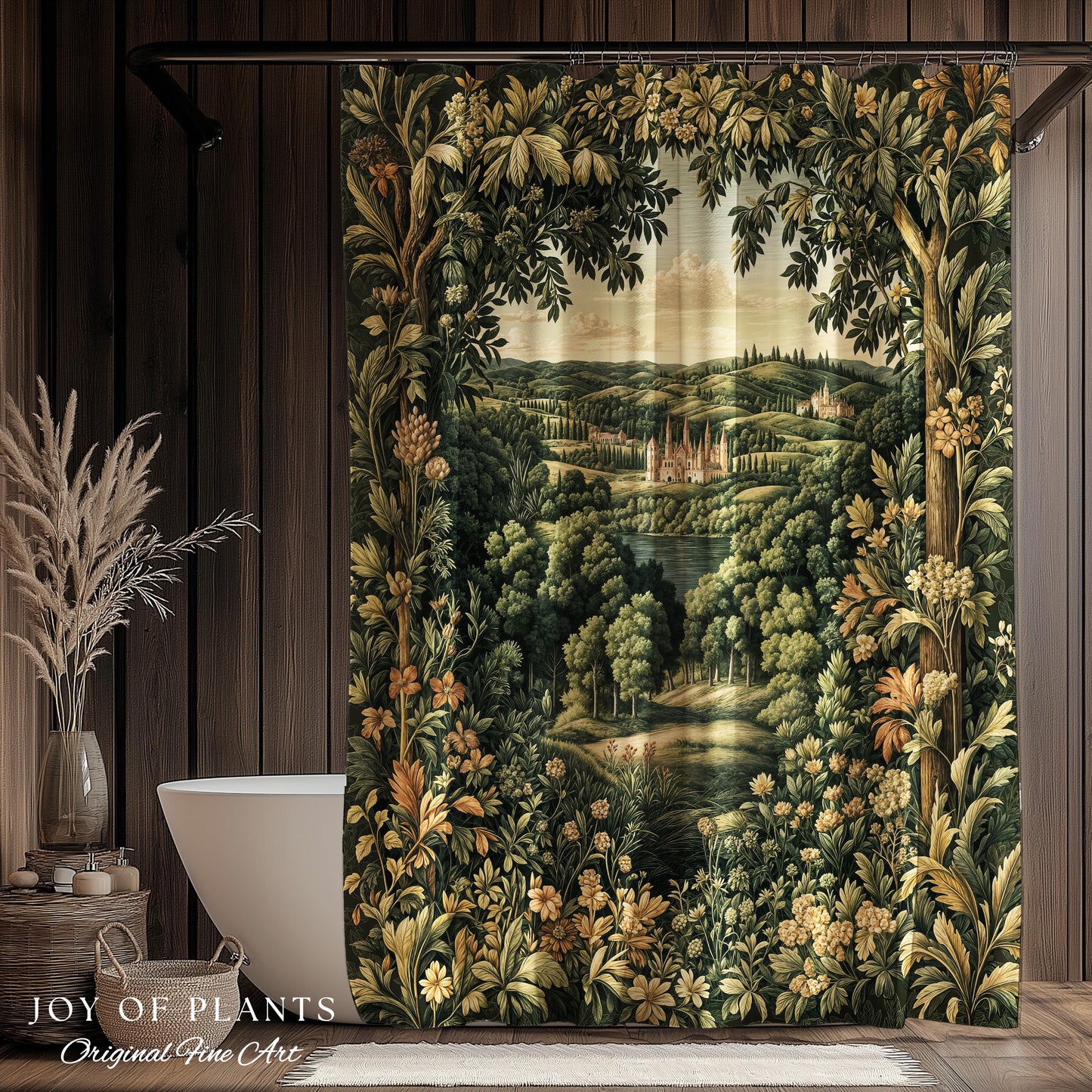 Renaissance Aesthetic Shower Curtain | Whimsical Fairytale Botanical Magic Garden Bathroom Decor Fairycore Woodland Natural Elegance Style