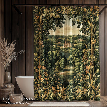 Renaissance Aesthetic Shower Curtain | Whimsical Fairytale Botanical Magic Garden Bathroom Decor Fairycore Woodland Natural Elegance Style