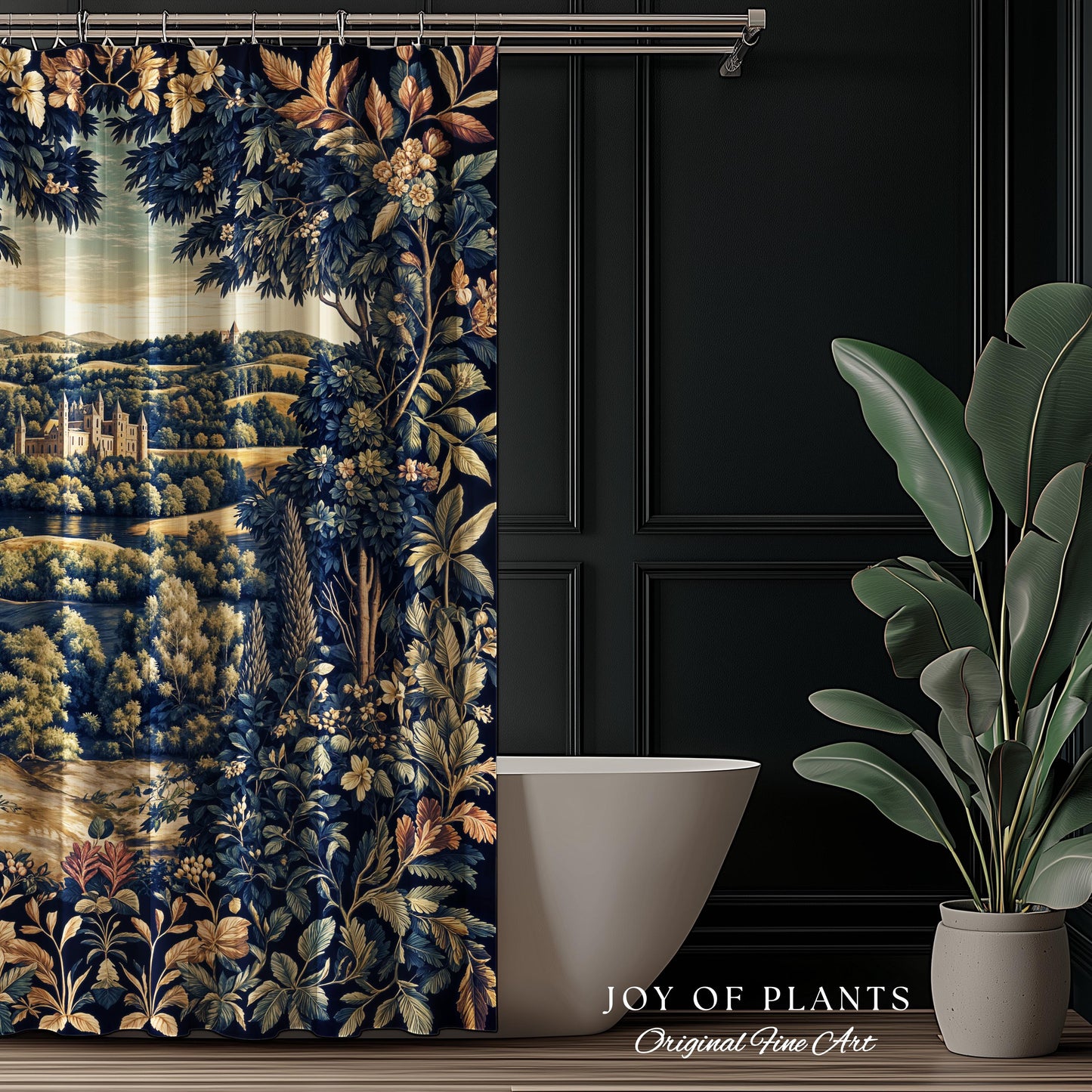 Elegant Rococo Landscape Botanical Shower Curtain | Romantic Victorian Elegance Medieval Gothic Fairytale Floral Bathroom Baroque Style |