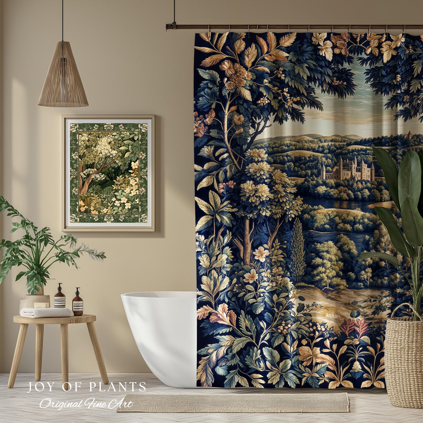 Elegant Rococo Landscape Botanical Shower Curtain | Romantic Victorian Elegance Medieval Gothic Fairytale Floral Bathroom Baroque Style |