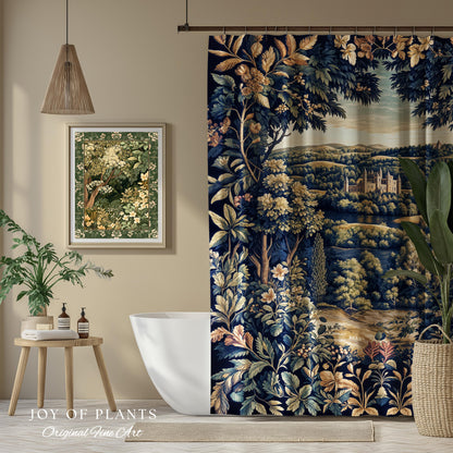 Elegant Rococo Landscape Botanical Shower Curtain | Romantic Victorian Elegance Medieval Gothic Fairytale Floral Bathroom Baroque Style |