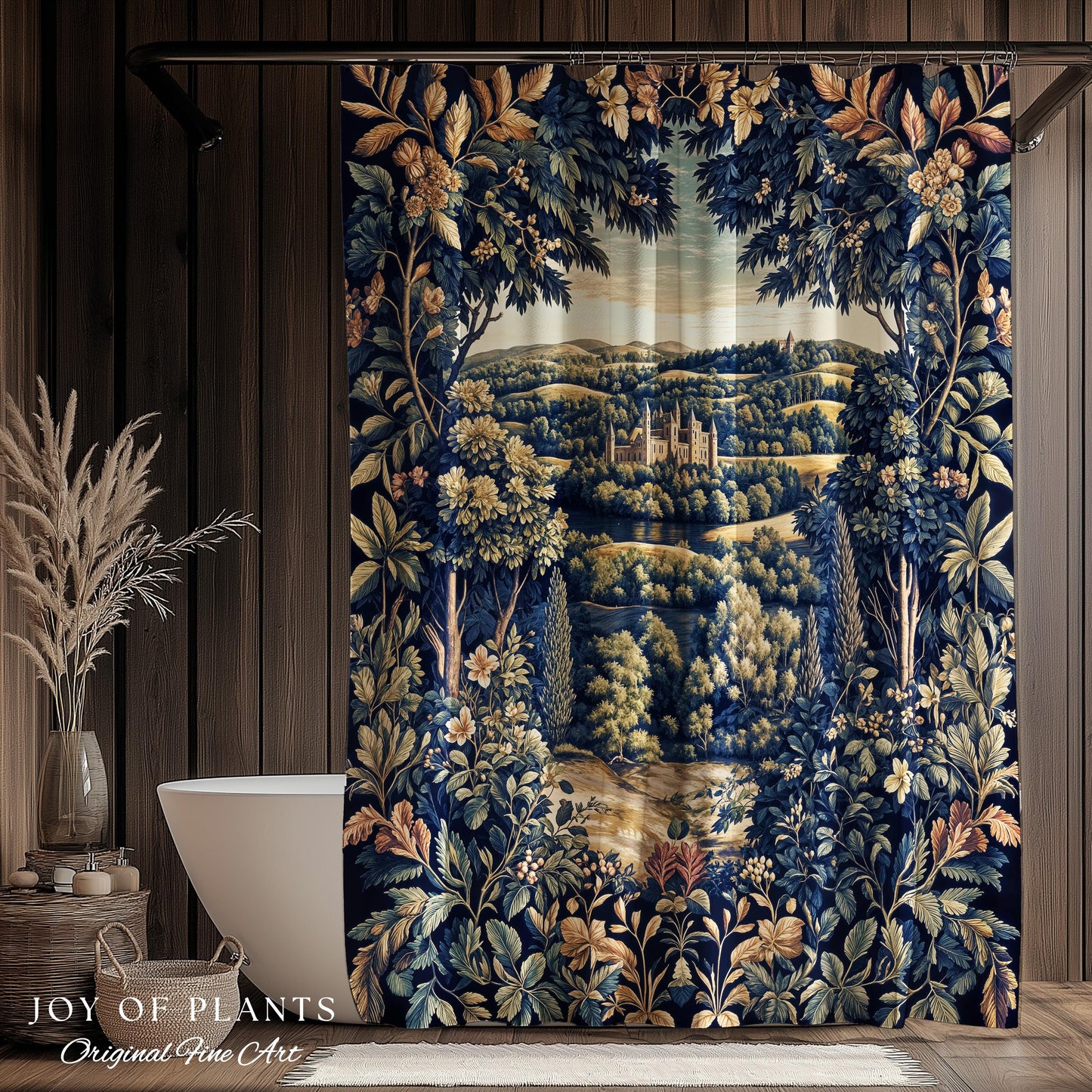 Elegant Rococo Landscape Botanical Shower Curtain | Romantic Victorian Elegance Medieval Gothic Fairytale Floral Bathroom Baroque Style |