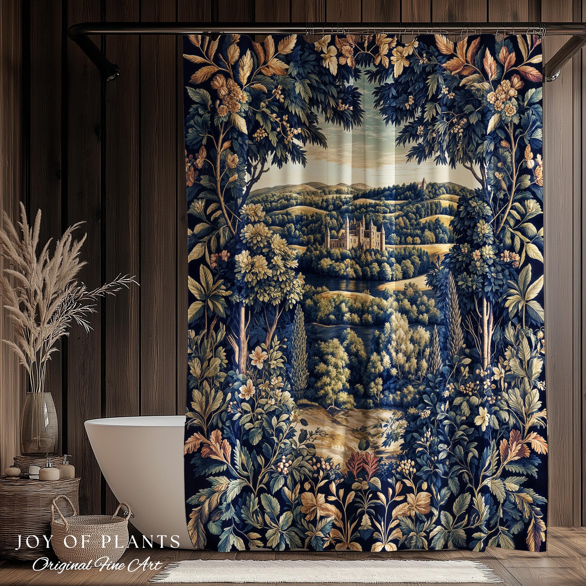 Elegant Rococo Landscape Botanical Shower Curtain | Romantic Victorian Elegance Medieval Gothic Fairytale Floral Bathroom Baroque Style |